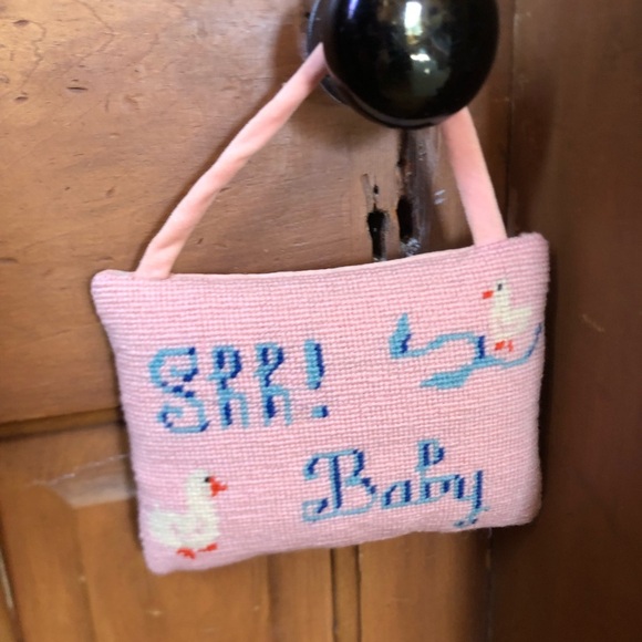Vtg Pink Needlepoint SHH BABY Hanging - Picture 2 of 9